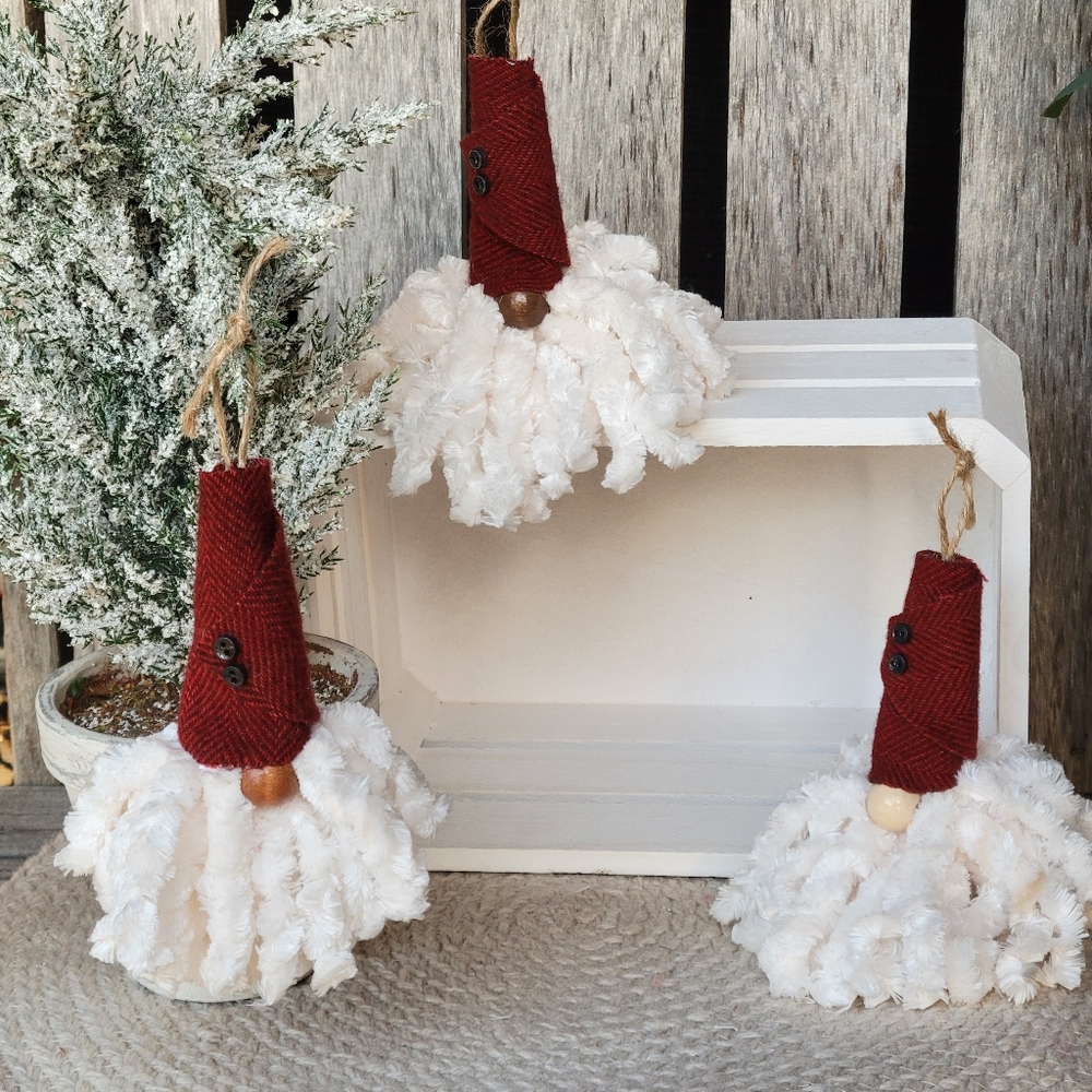Handcrafted fluffy bearded Santa GNOMIE ornaments - Picture 6 of 7